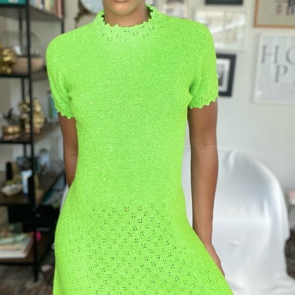 VTG 70s Rare Mod Neon Dress XS/S/M 50s 60s Designer Grn Mad Max Hippie - Picture 6 of 8